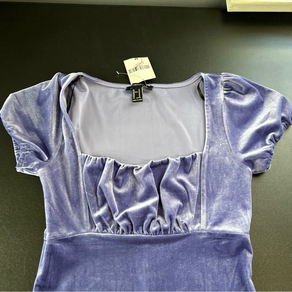 Crushed Velvet Women's Medium Mini Dress Milkmaid Periwinkle Ruffle Hem Coquette - Picture 6 of 14